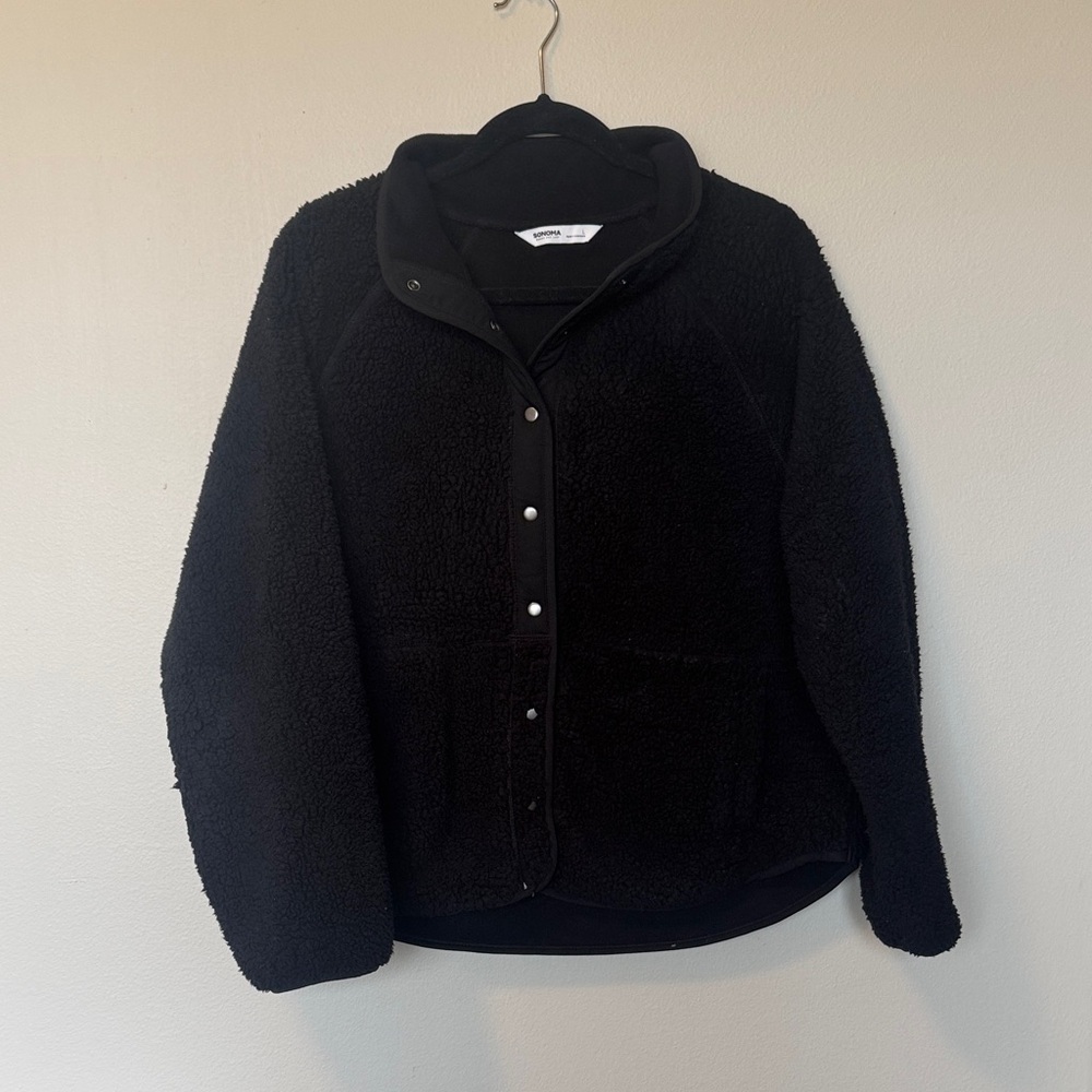 Sonoma Black Sherpa Fleece Snap-Front Jacket